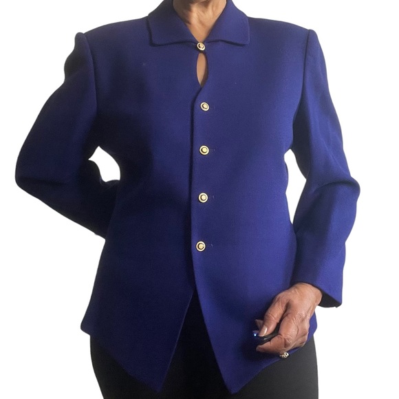 Vintage Kasper for A.S.L. 100% Wool Indigo Jacket With Gold Buttons Size 14 - Picture 3 of 12